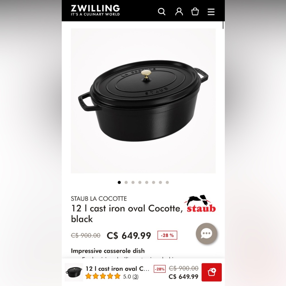 Staub Noir Cast Iron Oval Cocotte